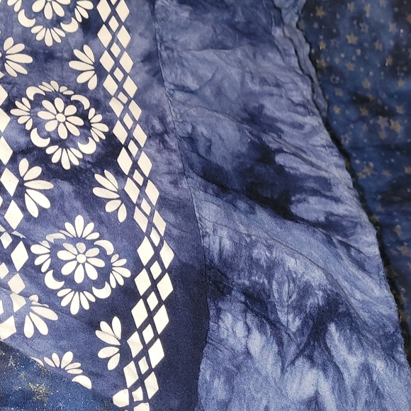 đ3/$10 Exist VTG Boho Blue Tie Dye Cold-Shoulder Ruffle Tunic w/ White Details - Picture 6 of 16